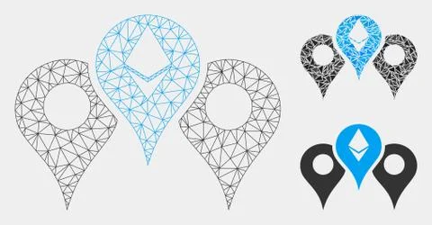 Ethereum Map Pointers Vector Mesh 2D Model and Triangle Mosaic Icon 스톡 일러스트