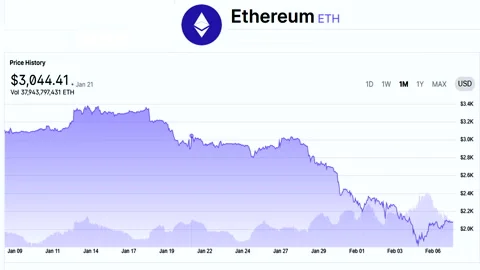 Ethereum market performance chart on digital trading analytics screen 库存影片 334300629