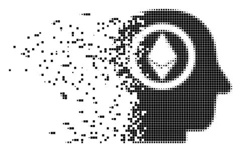 Ethereum Mind Head Destructed Pixel Icon Stock Illustration