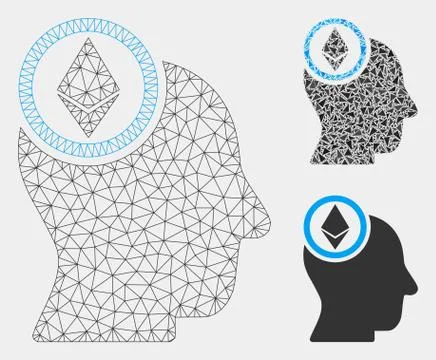Ethereum Mind Head Vector Mesh Network Model and Triangle Mosaic Icon Stock Illustration