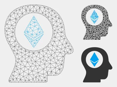 Ethereum Mind Vector Mesh 2D Model and Triangle Mosaic Icon Stock Illustration