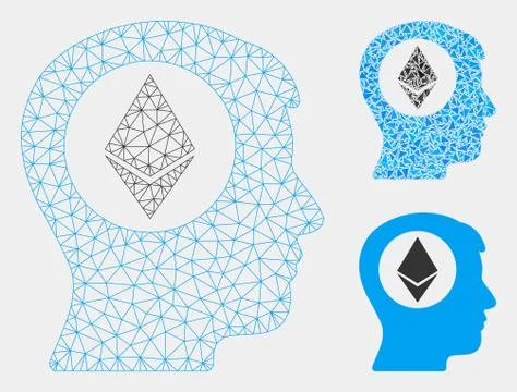 Ethereum Mind Vector Mesh 2D Model and Triangle Mosaic Icon Stock Illustration