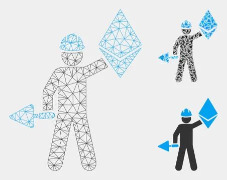 Ethereum Miner Vector Mesh Network Model and Triangle Mosaic Icon Stock Illustration