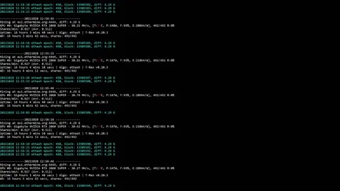 Ethereum mining (crypto currency)  on a black screen scrolling past. Stockbeeldmateriaal 165644532