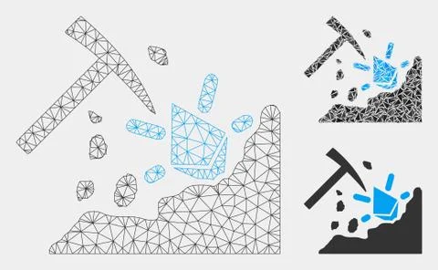 Ethereum Mining Hammer Vector Mesh Network Model and Triangle Mosaic Icon Stock Illustration