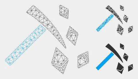 Ethereum Mining Hammer Vector Mesh Network Model and Triangle Mosaic Icon Stock Illustration