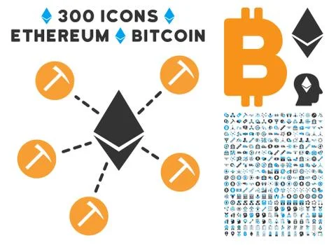 Ethereum Mining Pool Flat Icon with Set Illustrazione stock