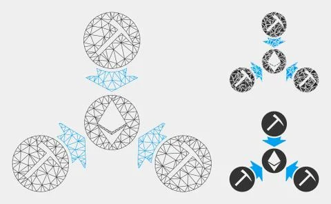 Ethereum Mining Pool Vector Mesh Wire Frame Model and Triangle Mosaic Icon Stock Illustration