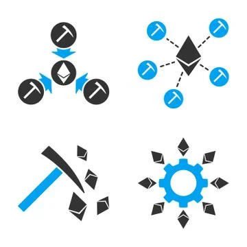 Ethereum Mining Vector Icon Set Stock Illustration