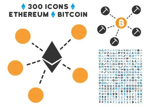 Ethereum Net Structure Flat Icon with Set Illustrazione stock