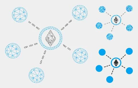 Ethereum Network Links Vector Mesh Wire Frame Model and Triangle Mosaic Icon Stock Illustration