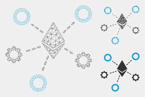 Ethereum Network Nodes Vector Mesh Network Model and Triangle Mosaic Icon Illustrazione stock