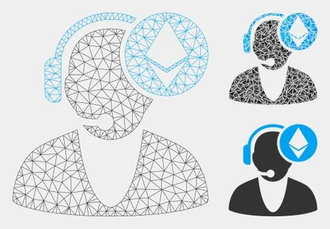 Ethereum Operator Vector Mesh Wire Frame Model and Triangle Mosaic Icon Stock Illustration