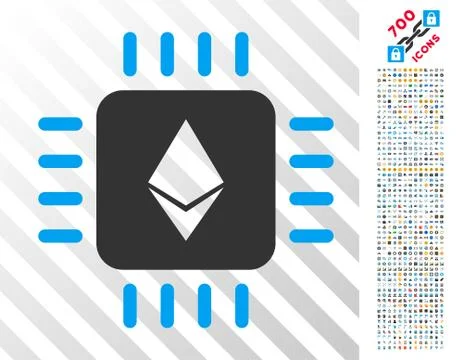 Ethereum Processor Chip Flat Icon with Bonus 스톡 일러스트