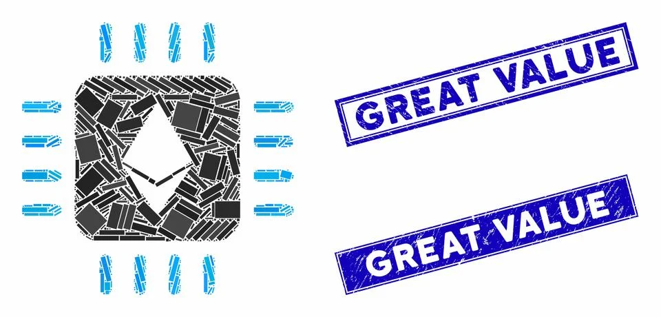 Ethereum Processor Chip Mosaic and Distress Rectangle Stamps イラスト素材
