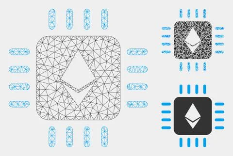 Ethereum Processor Chip Vector Mesh Carcass Model and Triangle Mosaic Icon Stock Illustration