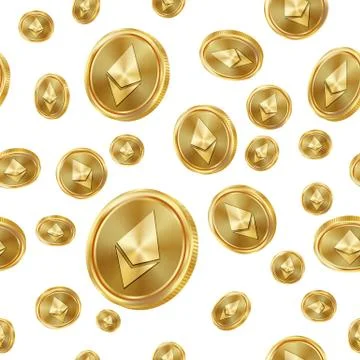 Ethereum Seamless Pattern Vector. Gold Coins. Digital Currency. Fintech Illustrazione stock