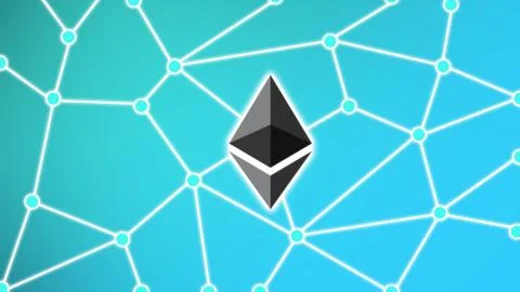 Ethereum Simple Cryptocurrency Network Concept Blue Background Stock Illustration