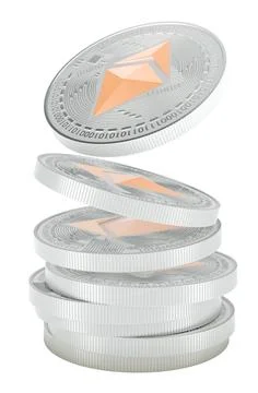 Ethereum staking concept. Stack of ethereum coins, 3D rendering Stock Illustration
