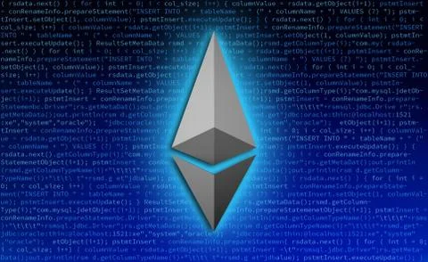 Ethereum symbol icon with code for technology background イラスト素材