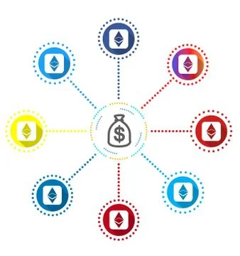 Ethereum Symbol Vector Icon with Dollar Pouch Stock Illustration