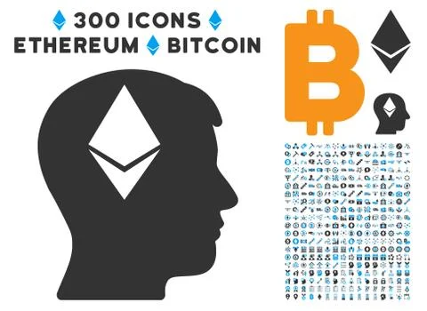 Ethereum Thinking Head Flat Icon with Illustrazione stock