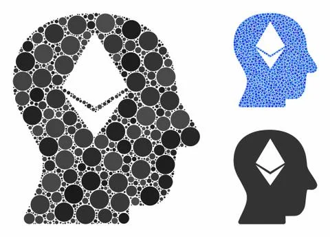 Ethereum Thinking Head Mosaic Icon of Spheric Items Stock Illustration