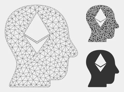 Ethereum Thinking Head Vector Mesh Wire Frame Model and Triangle Mosaic Icon イラスト素材