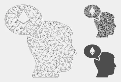 Ethereum Thinking Man Vector Mesh Carcass Model and Triangle Mosaic Icon イラスト素材