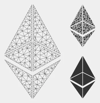 Ethereum Vector Mesh Carcass Model and Triangle Mosaic Icon Stock Illustration