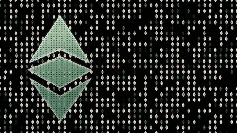 Etherium classic cryptocurrency in digital cyberspace. background or screensaver Stock Footage 86448391