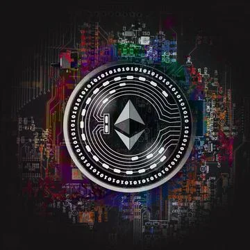 Etherium cryptocurrency coin on colorful background, cryptocurrency concept Stock Illustration