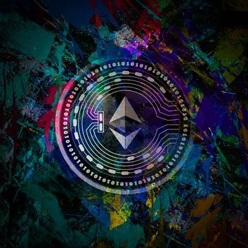 Etherium cryptocurrency coin on colorful background, cryptocurrency concept Stock Illustration