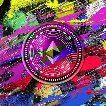 Etherium cryptocurrency coin on colorful background, cryptocurrency concept Stock Illustration