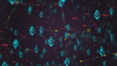 Etherium Network Visualization. Colourful Blockchain technology visualization イラスト素材