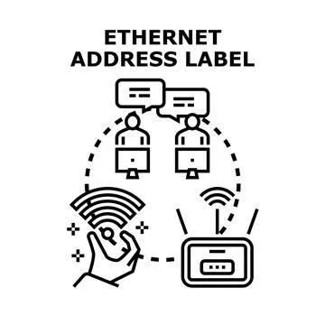 Ethernet address label connecting network users wirelessly Stock Illustration