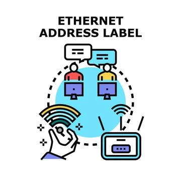 Ethernet address label connecting network users wirelessly Stock Illustration