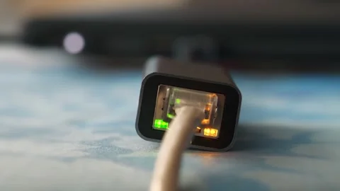 Ethernet cable adapter. Working ethernet cable adapter with green and yellow LED Stock Footage 277877408