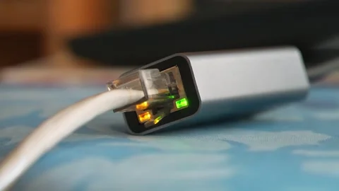 Ethernet cable adapter. Working ethernet cable adapter with green and yellow LED Stock Footage 280715401