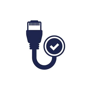Ethernet cable and check mark, vector icon Stock Illustration