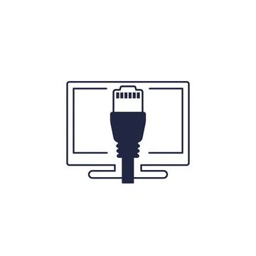 Ethernet cable and computer icon on white Stock Illustration