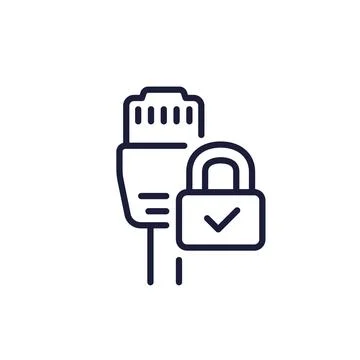 Ethernet cable and a lock line icon Stock Illustration