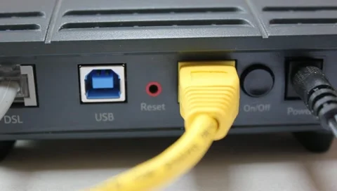 Ethernet cable and usb slot on router Stock Footage 11187101