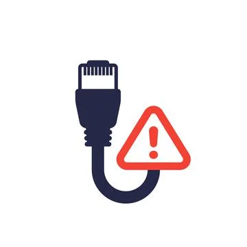 Ethernet cable and warning sign, vector icon Stock Illustration