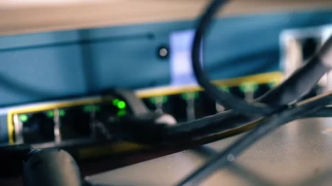 Ethernet cable in flashing network switch port Stock Footage 282802328