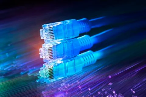 Ethernet cable lan internet wire data connection. Networking and communicatio Stock Photos