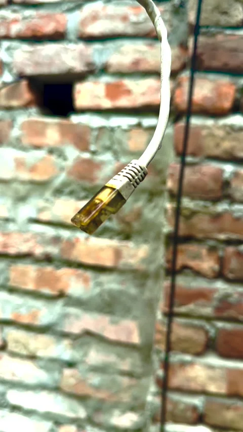 Ethernet Cable Looping Against a Textured Brick Wall Featuring Seamless Loop Stock Footage 344883945