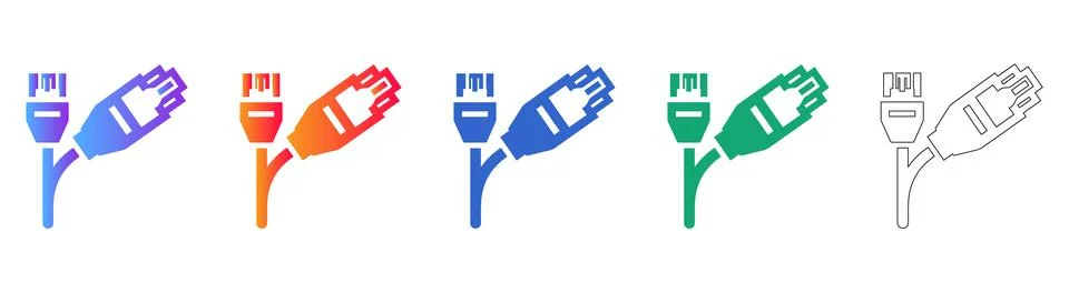 Ethernet Cable Network Interface Icons Stock Illustration
