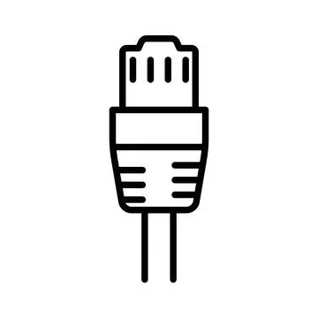 Ethernet cable plug linear logo mark in black and white Stock Illustration