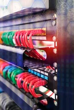 Ethernet cables and network switching hub system communication Stock Photos